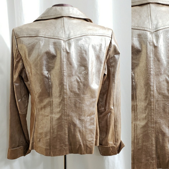Melanie Lyne Rose Gold metallic leather jacket - Picture 2 of 8